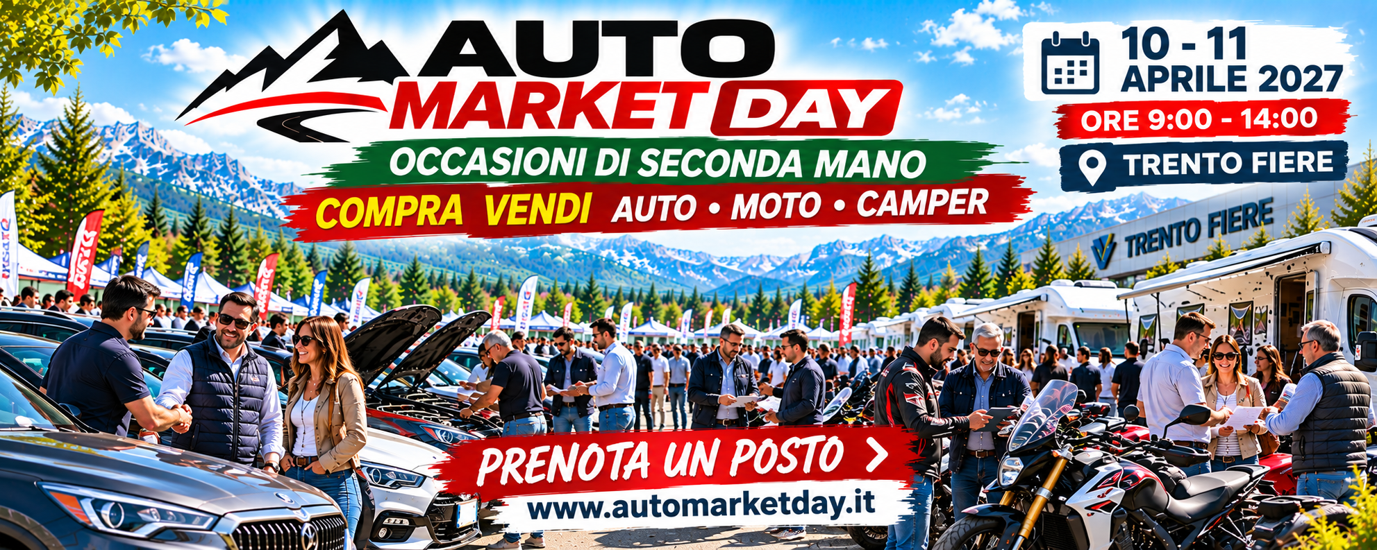Auto Market Day – 10-11 aprile 2027, Trento Fiere: compra e vendi auto, moto e camper usati